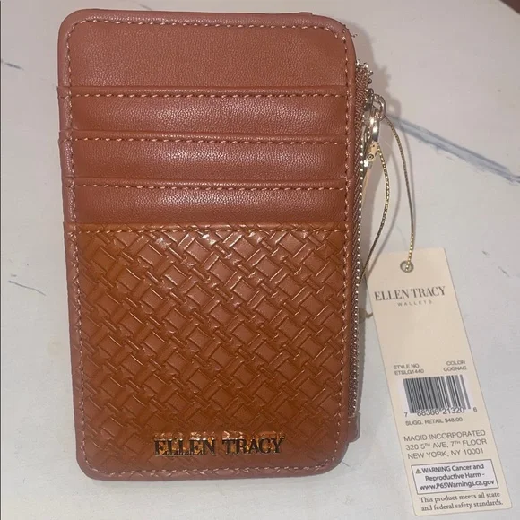 Ellen Tracy Cognac Basket Weave Zippered Card Holder - Picture 5 of 5